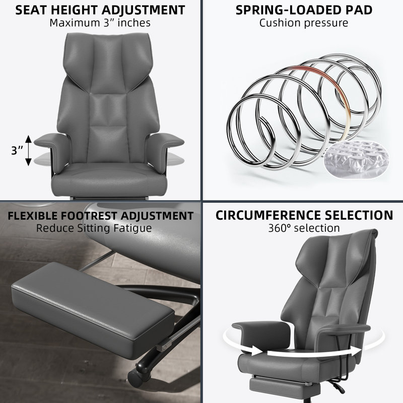 Executive Office Chair Home Pu Leather Computer Desk Chair with Soft Armrest, Gray