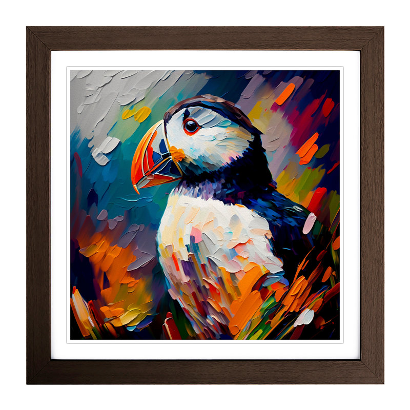 Puffin Palette Knife Painting No.1 - Framed Print, Walnut