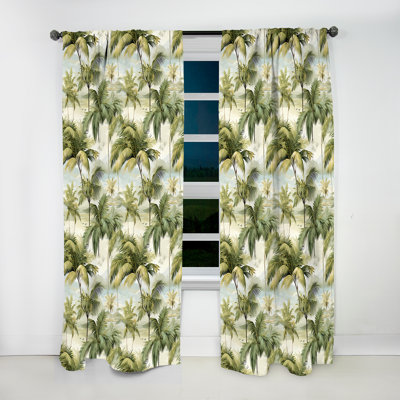 Palm Impression Tropical Pattern - Floral Curtain - Velvet Room Darkening - 1 panel