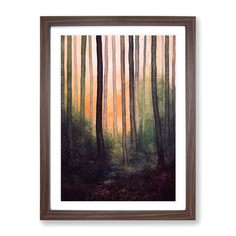 Watercolour Forest No.7 - Wall Art, 48cm H x 36cm W, Walnut Framed Paper, White