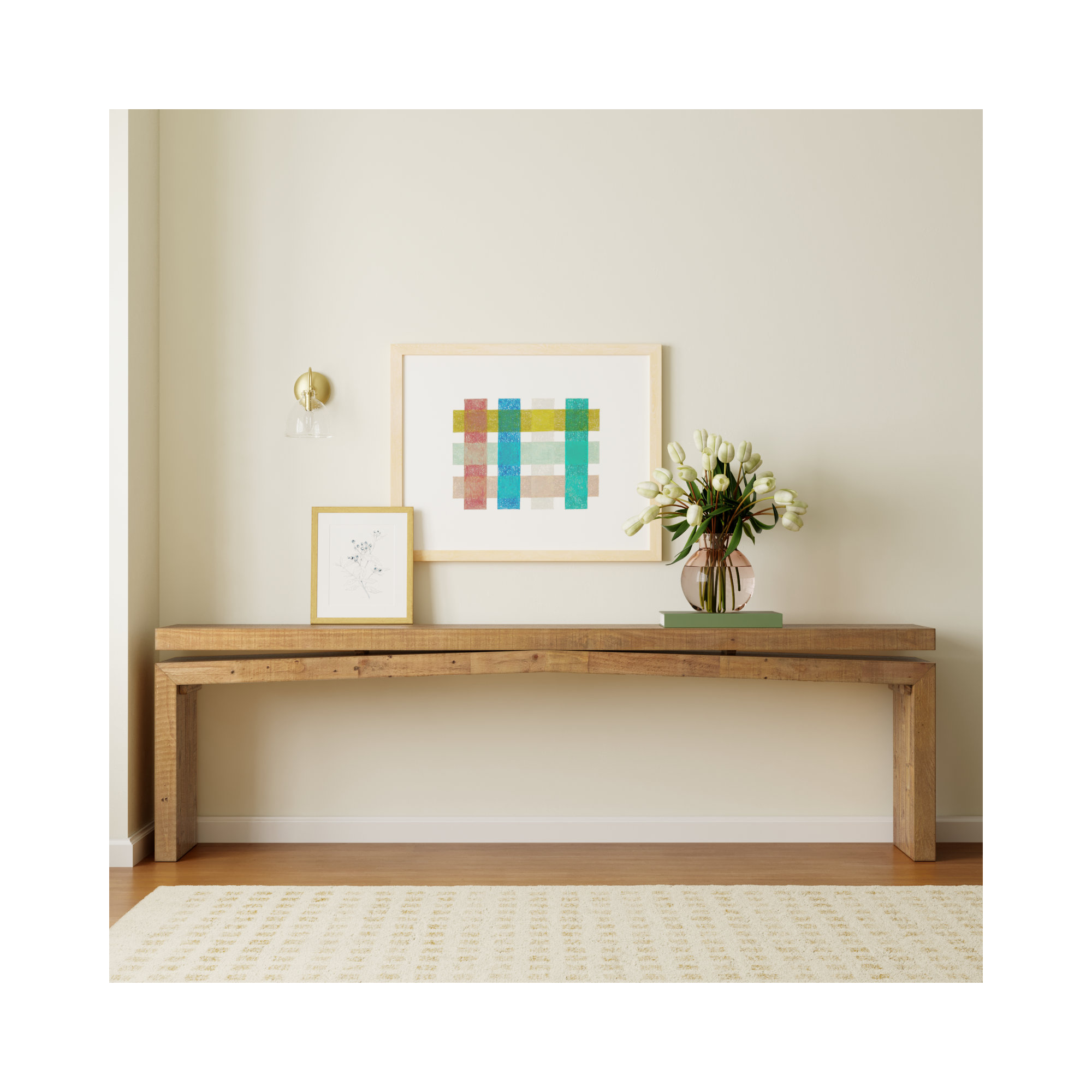 Henn Solid Wood Console Table, Sierra Rustic Natural, 30.75" H x 94" W x 15" D
