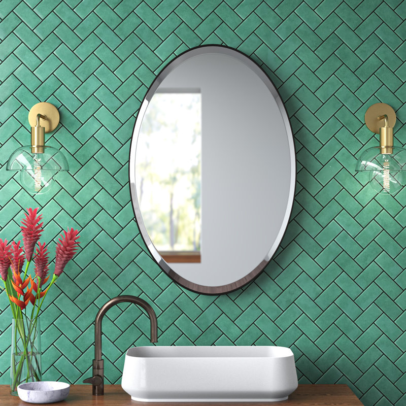 Miroir d'appoint ovale en bois Colton, Bronze huilé
