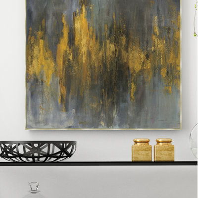 « black & gold abstract », reproduction sur toile encadrée en or/noir