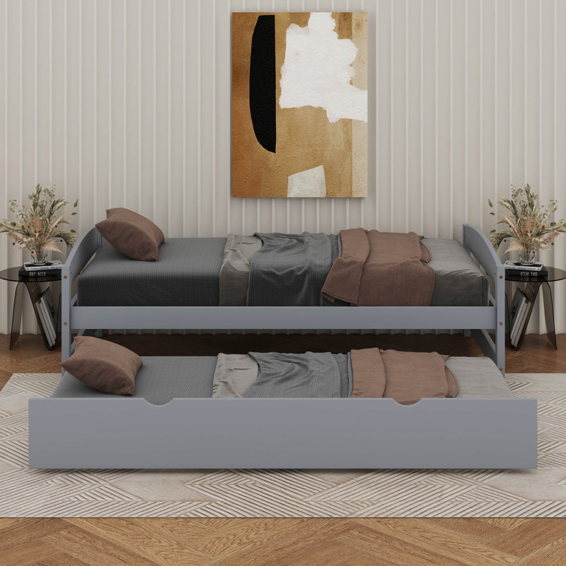 Lit plateforme simple avec lit gigogne, Gris