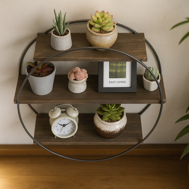 Buecker Wooden Round 2 Tier Floating Shelf Wall Mounted Display Rack