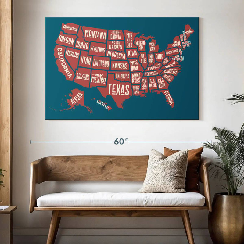 Carte des États américains d'Aliaz, H 34 po x l 51 po