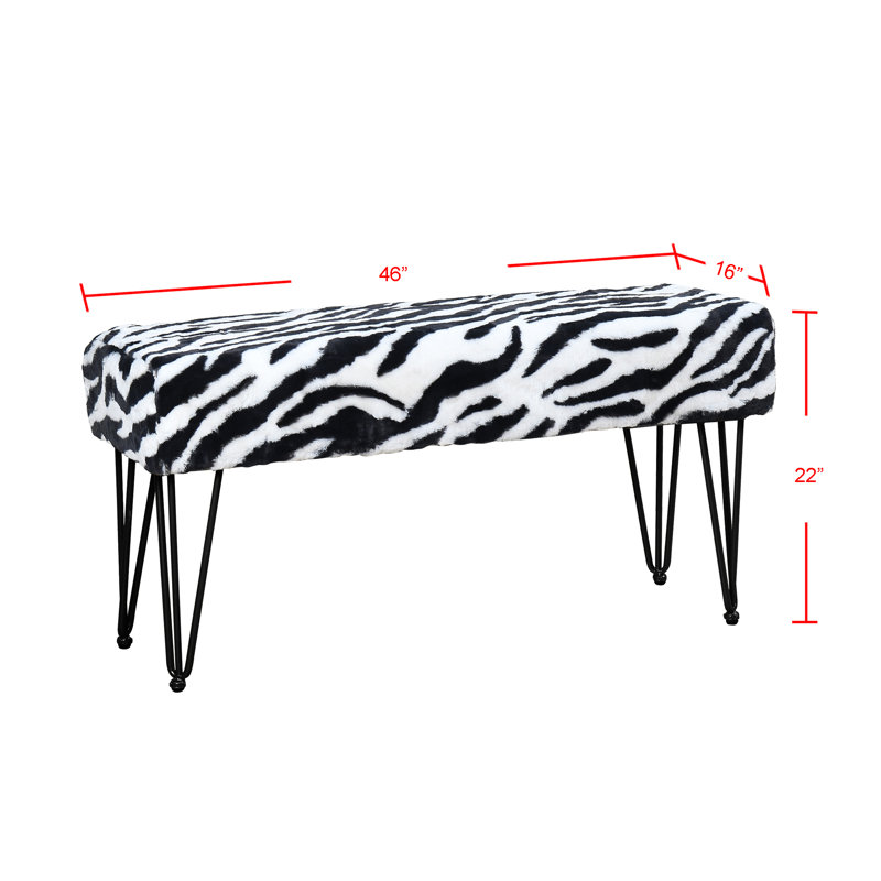 Faux Fur Upholstered Bench, 55.9cm H x 116.8cm W x 40.6cm D, Black
