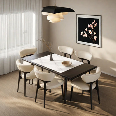 Durable Ash Wood Inlaid Rock Slab Dining Table Set