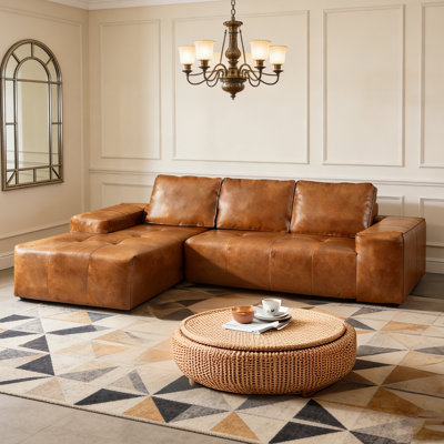 L Shaped Leather Sofa Set - Brown Upholstered Living Room Sofa,No Assembly Required by Latitude Run