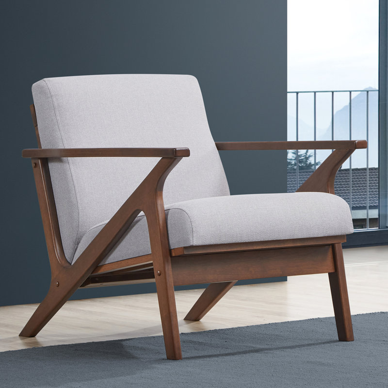 Zola Upholstered Accent Armchair, Walnut, Light Gray Polyester