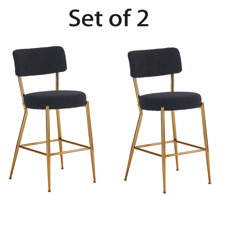 Tabouret de comptoir 25 po Jameon, Tissu noir / cadre doré