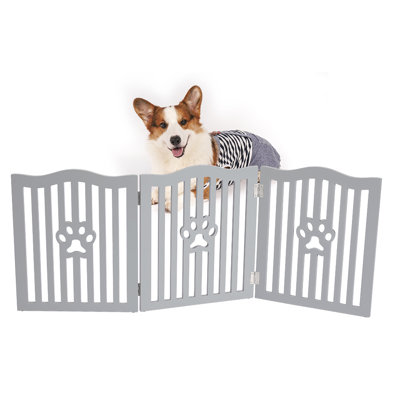 Trimate, Pet Gate, Wooden Free Standing Dog Gate for Small Dogs and Cats. Great Folding Fence for Doorways, Halls, Stairs. White