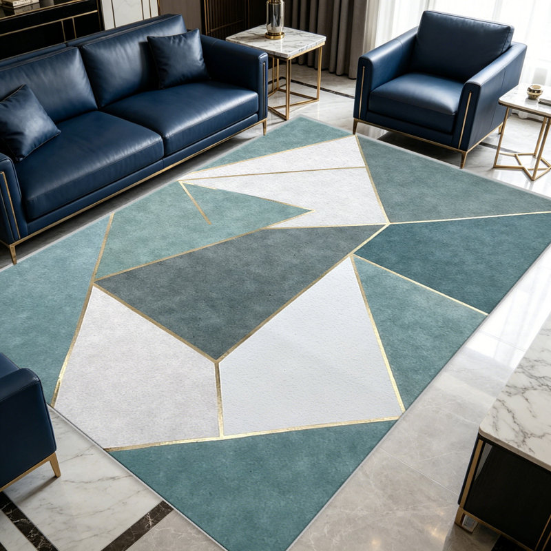 Teal Gold   area rugs for Living Room, Soft and Comfortable, Suitable for all seasons, easy to maintain, machine washable Indoor floor mat, Under Table Farmhouse suitable for Bedroom, Dining Room, Study,  Balcony, Home Decor Patio