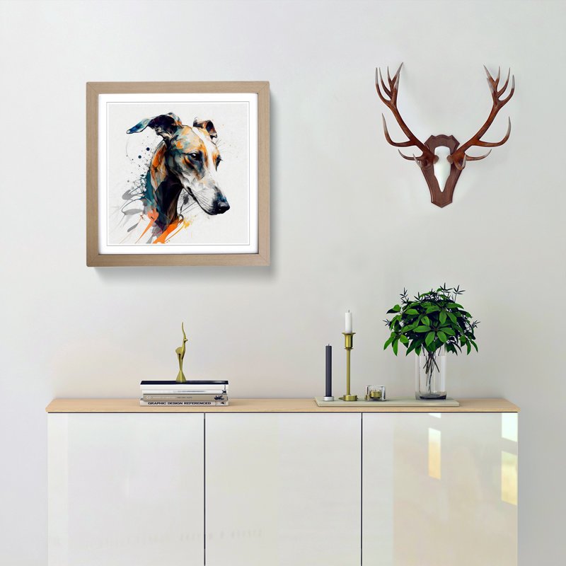 Whippet Gestural Art - Framed Print, Oak
