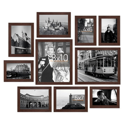 Ensemble de 10 cadres photo, y compris un cadre brun 8 x 10, 5 x 7, 4 x 6