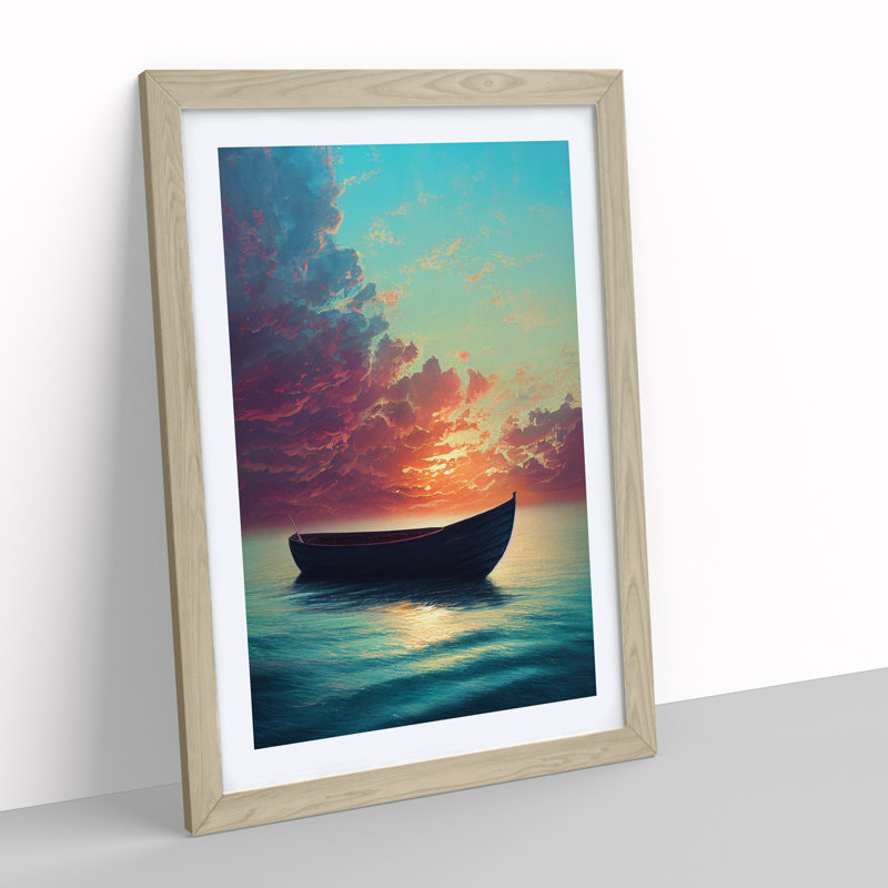 XV1022-1131X Boat On A Peaceful Ocean - Print, Oak Framed, 64cm H x 46cm W x 2cm D, Oak