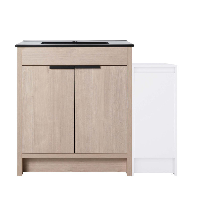 Meuble-lavabo autoportant de 42 po avec lavabo en céramique et armoires de rangement, porte à fermeture douce, tablette réglable