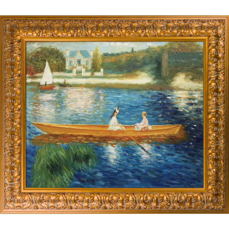 "Boating on the seine", reproduction d'art sur toile, H 22,75 po x l 26,75 po x P 2 po, Arrondi blanc moderne
