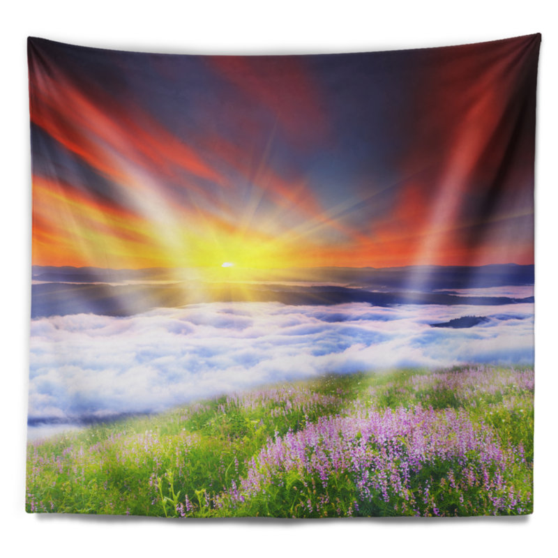 Tapisserie «Schafer Landscape Sunrise with Blooming Flowers», H 32 po x l 39 po