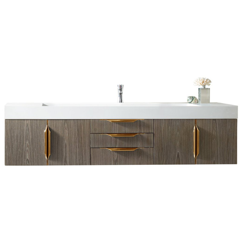 Mercer Island 72'' W Single Vanity, Glossy White, Dusk Gray, Radiant Gold
