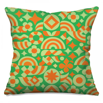 Coussins décoratifs à formes géométriques vertes et orange
