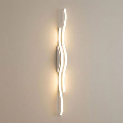 White Battery Operated Wall Light Rechargeable Wireless LED Wall Sconce with Remote Dimmable 3000K-6000K Wave Line Lamp