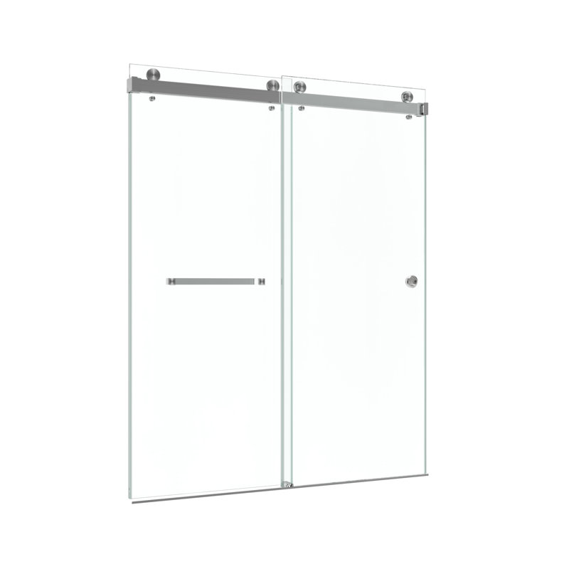 CatalystFP 50"-54"W x 76"H Double Sliding Frameless Shower Door in Brushed Nickel with 3/8" Clear Glass, Brushed Nickel