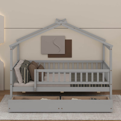 Lit simple en bois avec tiroirs