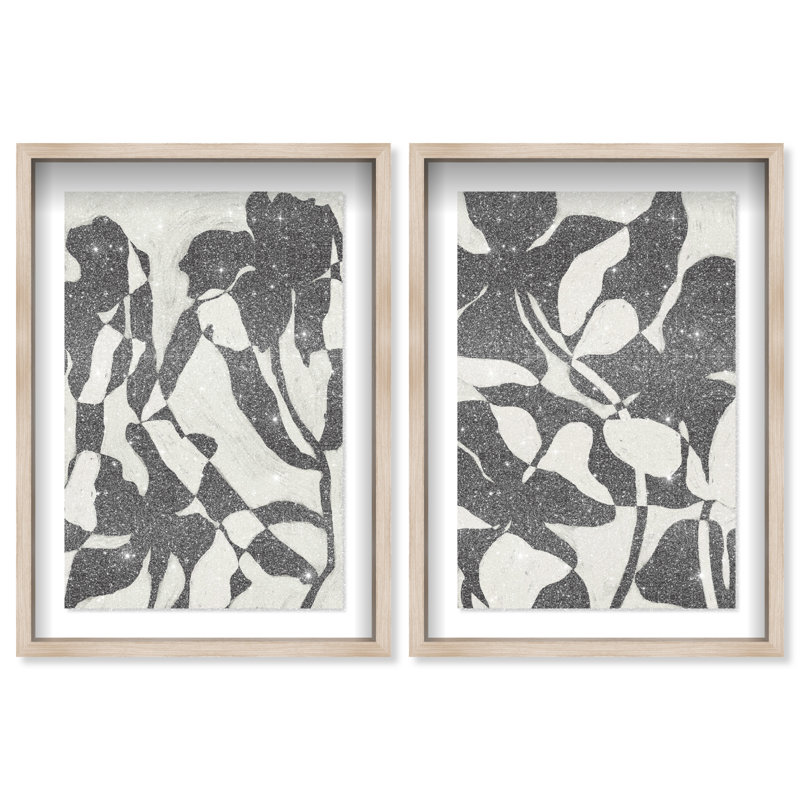 Contrast Nature Set Shadowbox Abstract Print by Oliver Gal, Black Frame, 10 x 15, 110"H x 74"W, Natural Oak Shadowbox