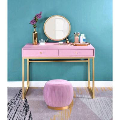 Bureau de coiffeuse rectangulaire avec miroir et plateau à bijoux
