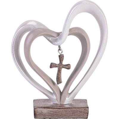 Entwined Heart Cross Figurine 2-Tone 4.5
