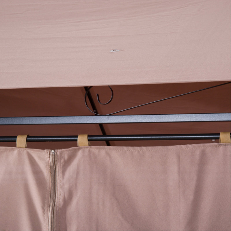 10' X 13' Patio Gazebo, Outdoor Gazebo Canopy Shelter With Curtains, Vented Roof, Steel Frame, Khaki