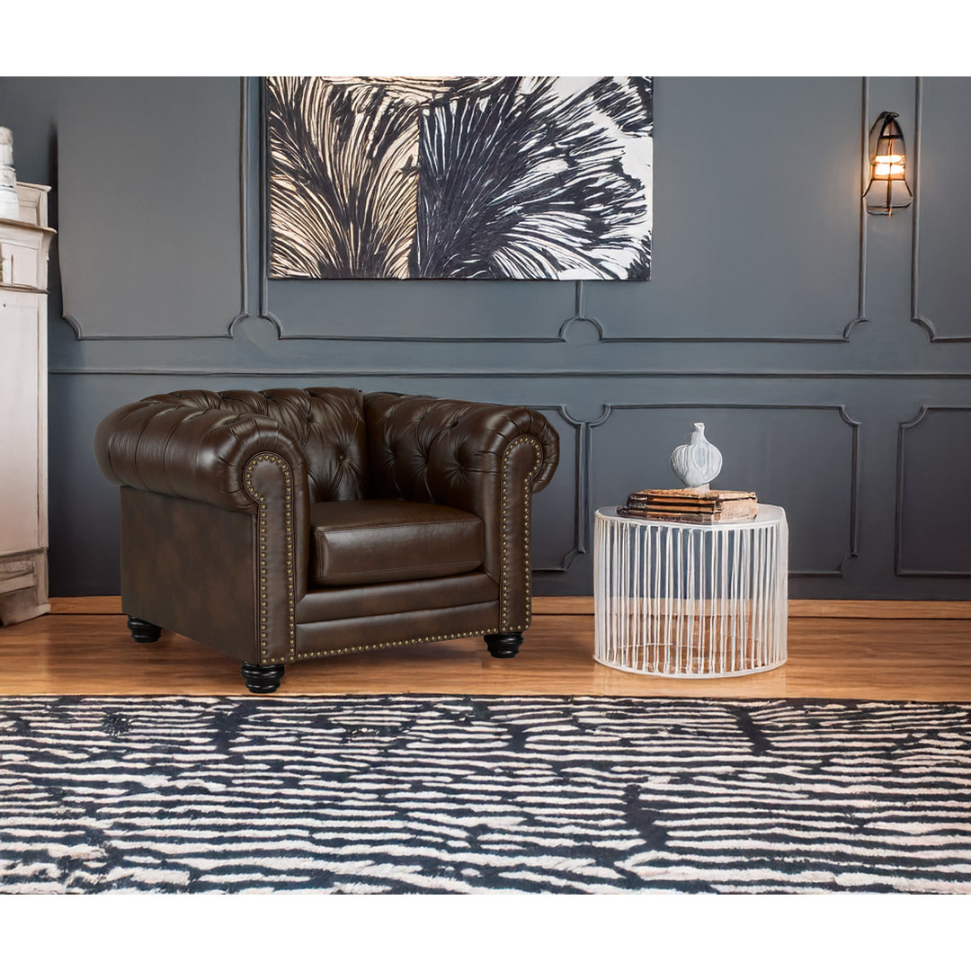 Ornellas 48" Leather Rolled Arm Chesterfield Armchair Astoria Grand Upholstery 