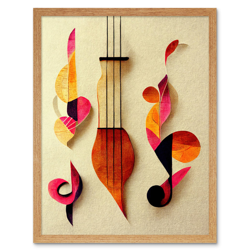 Abstract Boho Music Clefs Lyra Musical - Print, Light Brown Framed Unframed, 25.9cm H x 20.6cm W x 1.5cm D