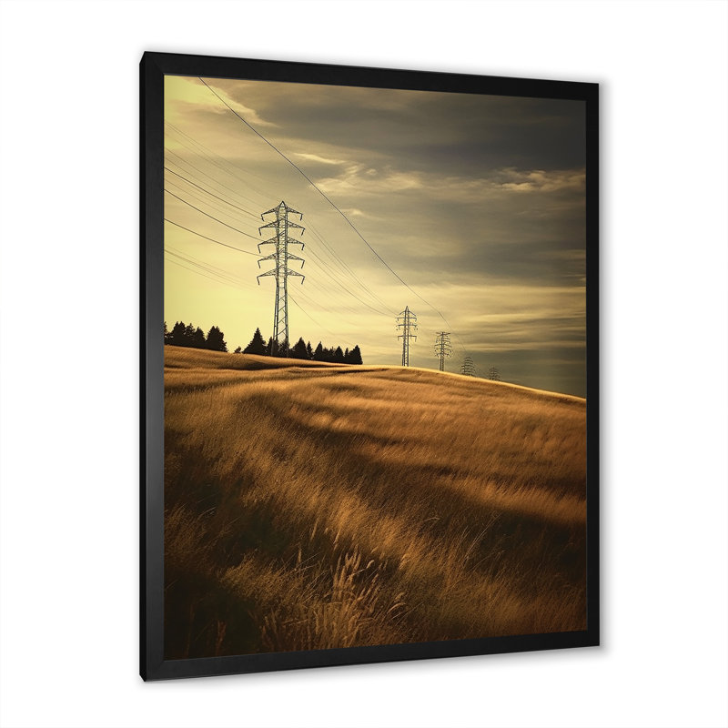 Lignes électriques, minimalisme, coucher de soleil, Cadre photo noir, H 44 po x l 34 po x P 1,5 po