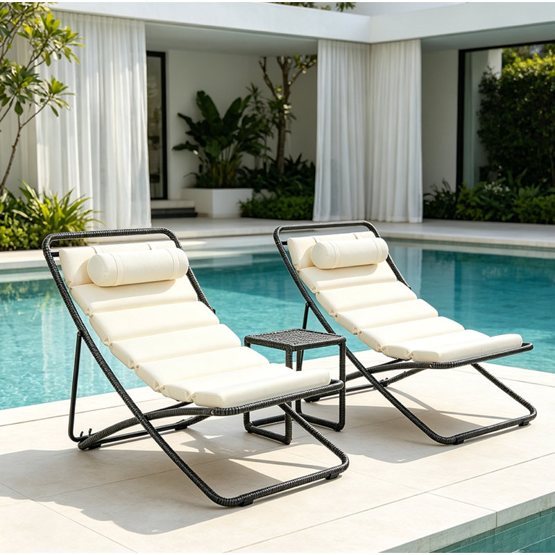 2-Pieces Rattan-Wrapped Patio Chair with Adjustable Backrest, Noir