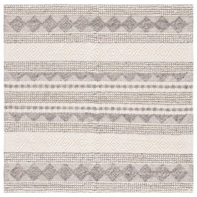Jacques Hand Woven Wool/Cotton Striped Rug in Gray/Ivory
