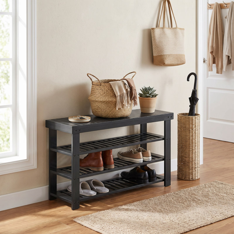 Banc de rangement à 4 niveaux pour chaussures en bambou, Noir