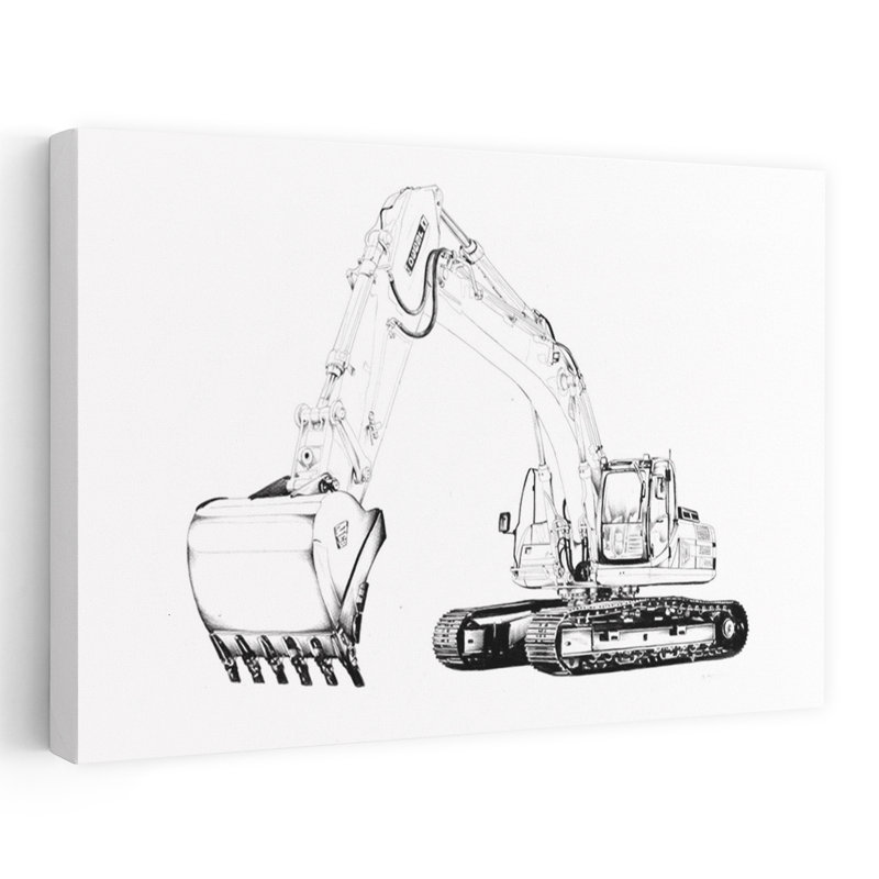 Croquis d'excavatrice industrielle - Affiche murale industrielle, H 32 po x l 48 po