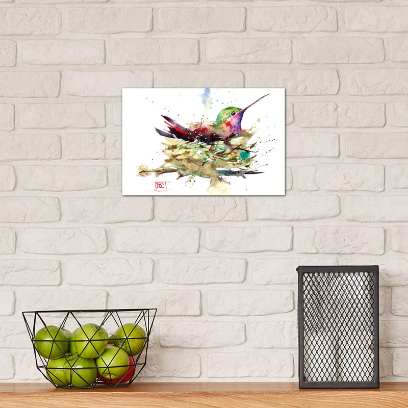 Hummer In Nest by Dean Crouser - Painting on Canvas, 20.32 cm H x 30.48 cm W, Wrapped Canvas