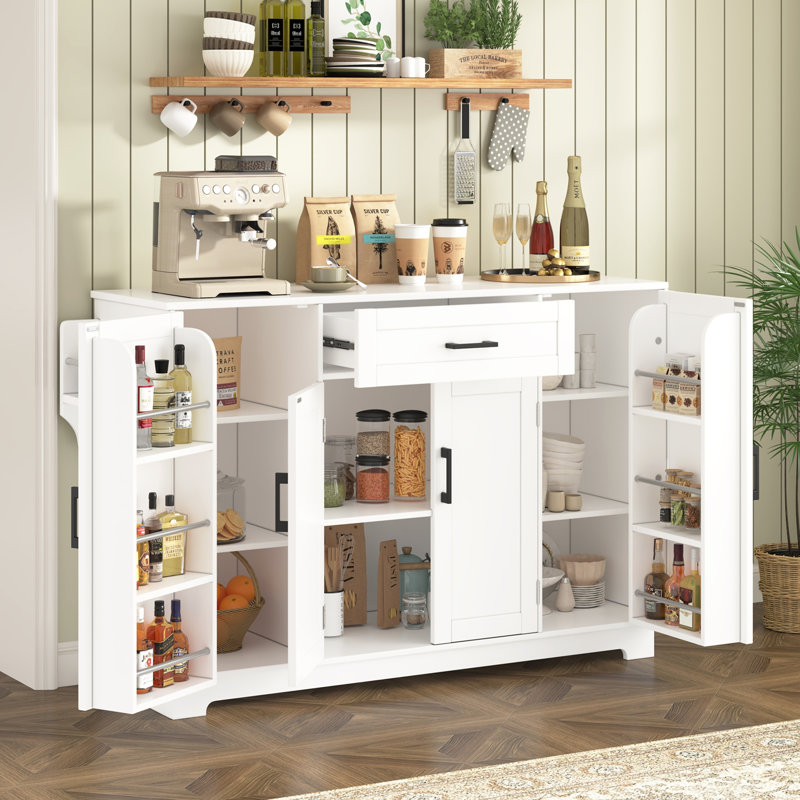Buffet 54,3 "avec rangement, 4 portes et 1 tiroir, Blanc