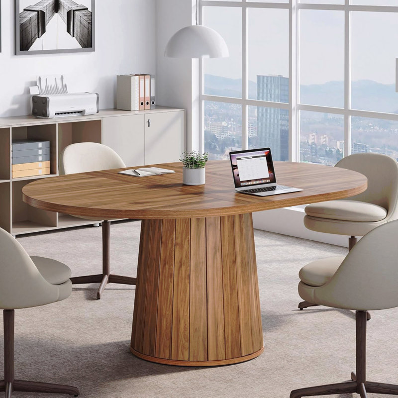 55.11" Oval Rustic Brown Wood Conference Table, Meeting Room Boardroom Table for 6 People