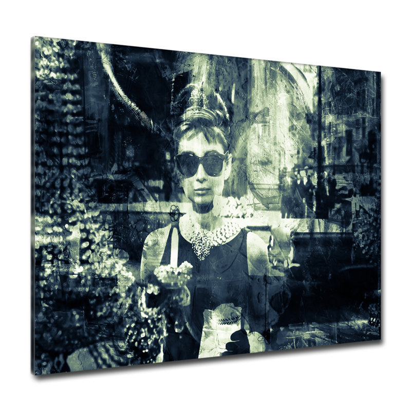 Audrey Hepburn - Impression d'art graphique sur verre, H 12 po x l 16 po x P 1,5 po