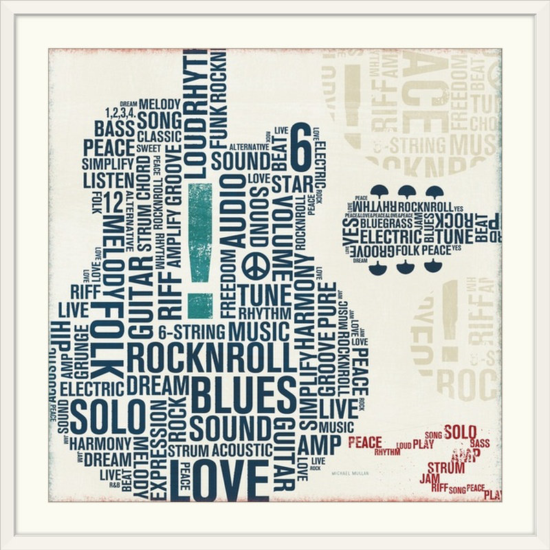 «William Type Guitar Square II» par Michael Mullan - reproduction d'art textuel, H 28 x l 28 po x P 1 po, Cadre blanc