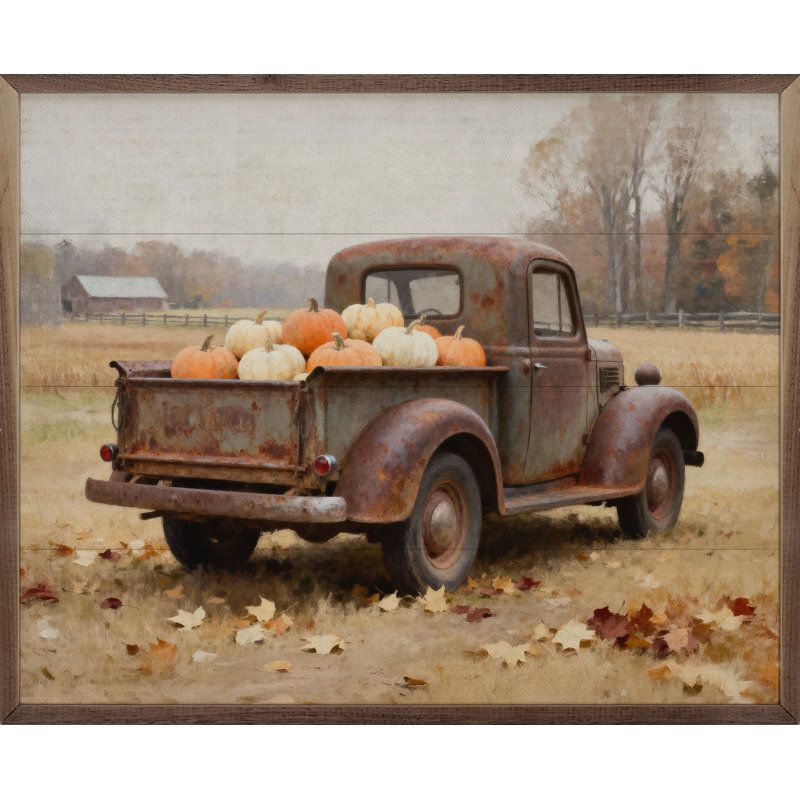 Rusty Truck With Pumpkin Harvest, 24" H x 30" W