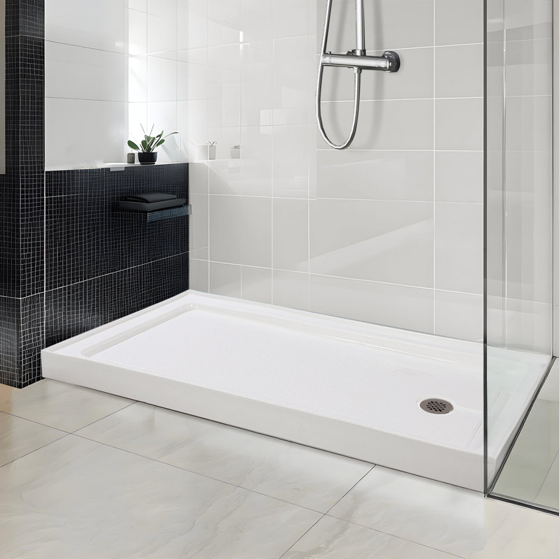 Base de douche robuste - Surface texturée antidérapante, drain en acier inoxydable, facile à nettoyer, bride à 3 côtés, options de drain multiples - 32 x 60 pouces