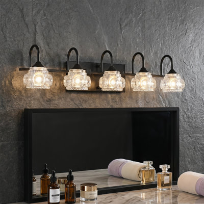 29'' 5-Light Black Bathroom Vanity Light, Modern Wall Sconce with Crystal Glass