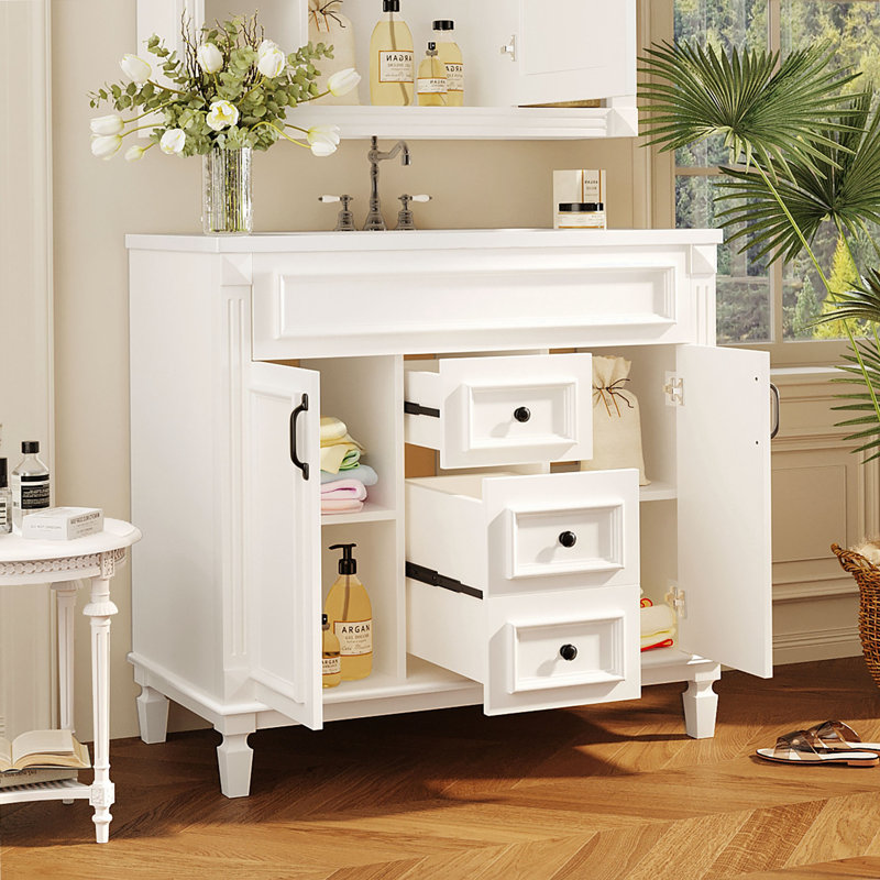 Dimassino 35.90'' Single Bathroom Vanity with Resin Top, White