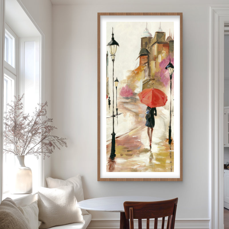 Passersby Under Its Umbrellas - Impression encadrée romantique, Brun
