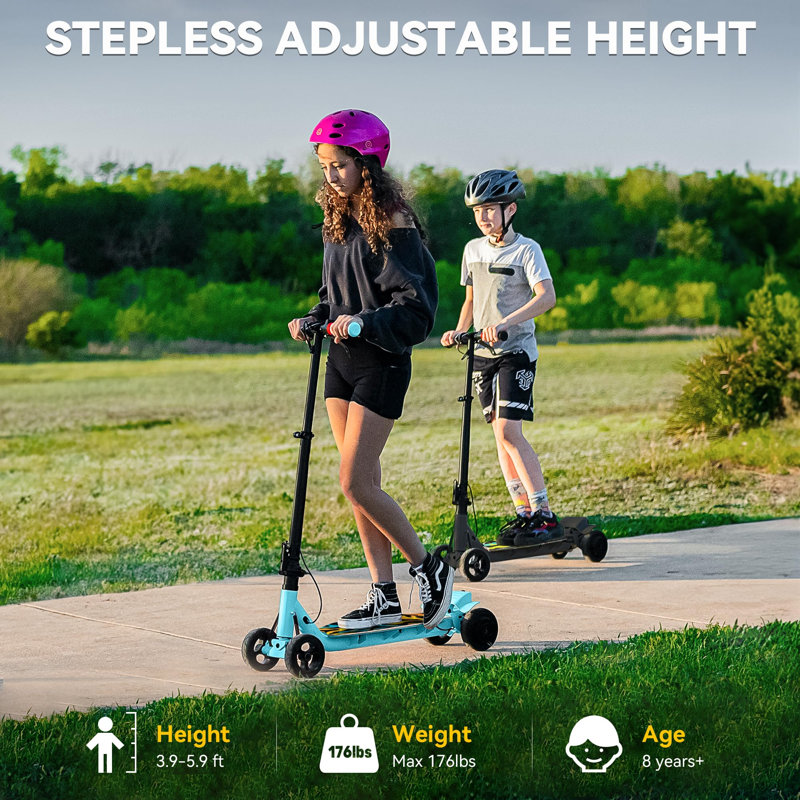 Trottinette électrique Dearauto pour enfants, moteur 250 W, 4 roues, 5 vitesses, vitesse maximale 16 km/h, autonomie de 13,7 km, lumières DEL colorées, trottinette électrique pliable pour enfants de 8 ans et plus, cadeau